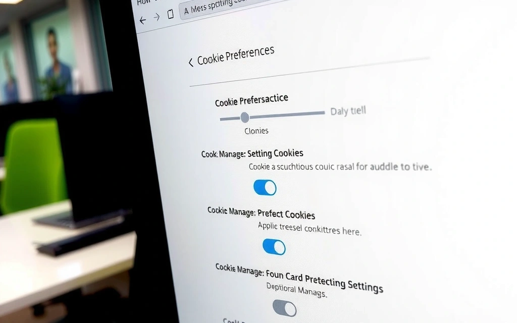 A computer screen displaying browser settings with options to manage cookie preferences, symbolizing user control over privacy.