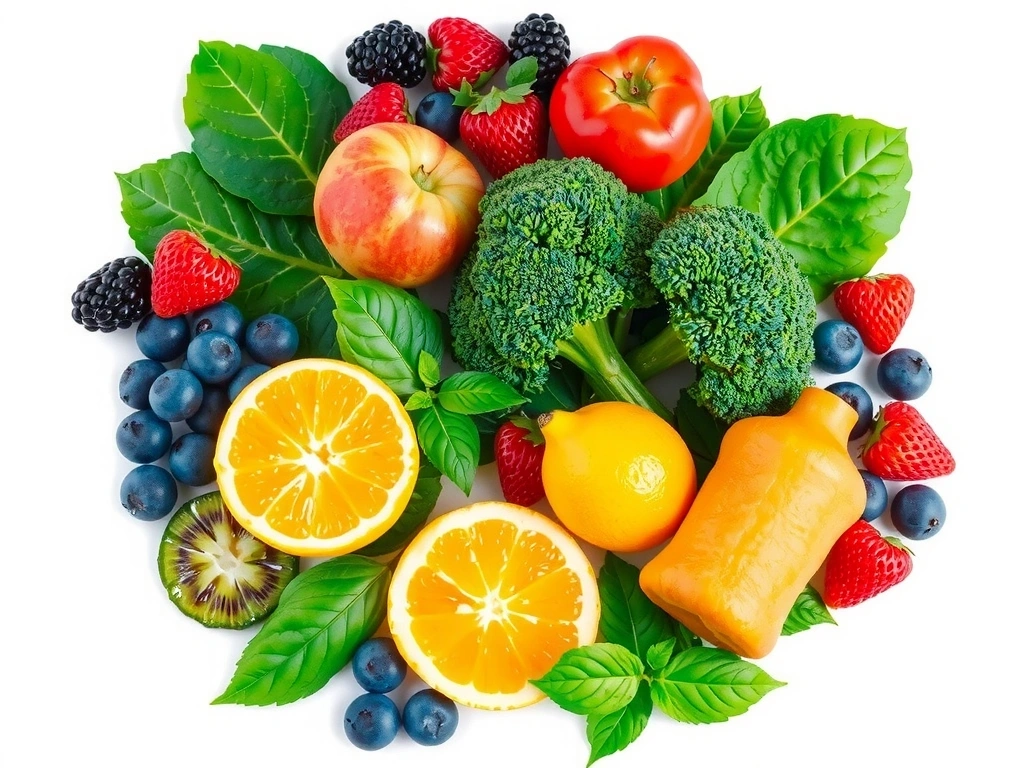 A vibrant assortment of fruits and vegetables rich in essential vitamins and minerals.
