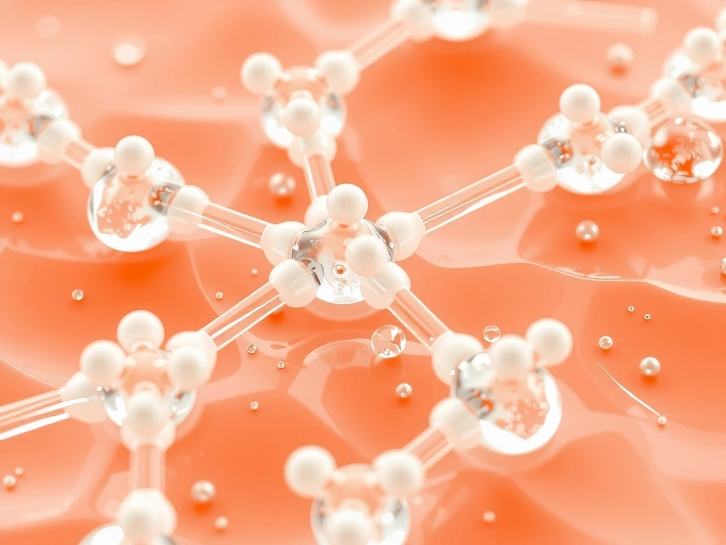 Microscopic view of hyaluronic acid molecules, illustrating deep hydration